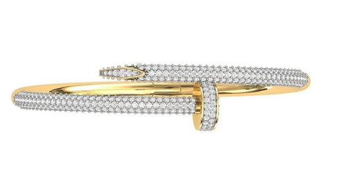 14K Solid Yellow Gold with Diamond Nail Bangle